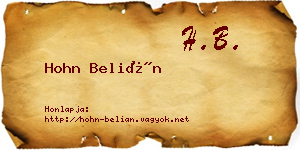 Hohn Belián névjegykártya